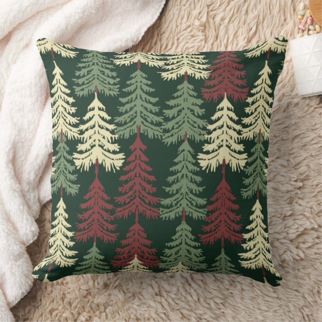 Pine Trees Red Green  Cushion (Blanket)