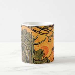Pine Trees Red Sky Setting Sun by Vincent van Gogh Coffee Mug