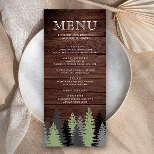 Pine Trees Rustic Wood Winter Wedding Menu