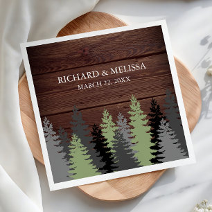 Pine Trees Rustic Wood Winter Wedding Napkin