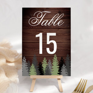 Pine Trees Rustic Wood Winter Wedding Table Number