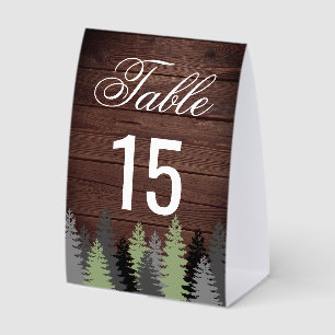 Pine Trees Rustic Wood Winter Wedding Table Number