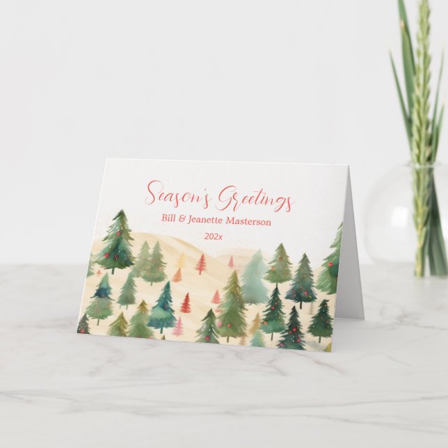 Pine Trees Rustic Woodlands Christmas Card (Front)