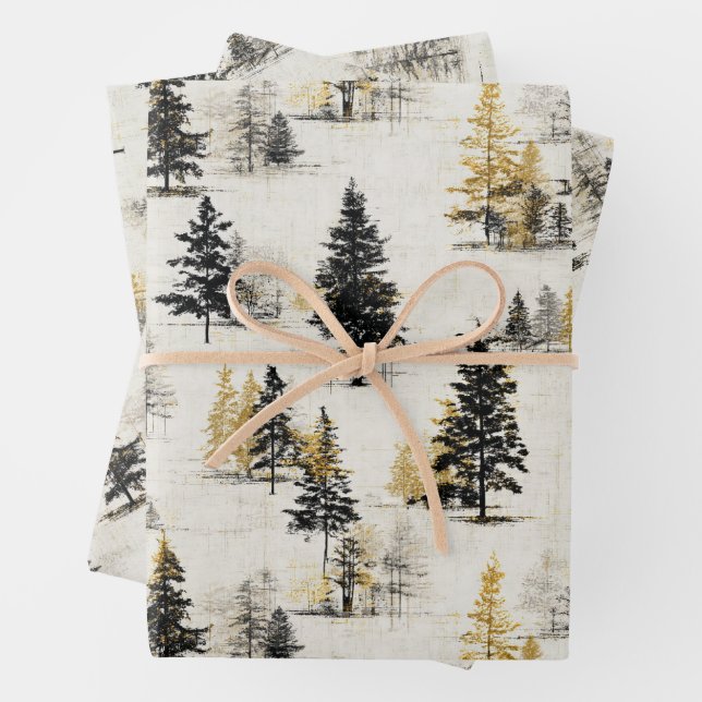 Pine trees scenery landscape wrapping paper sheet (In situ)