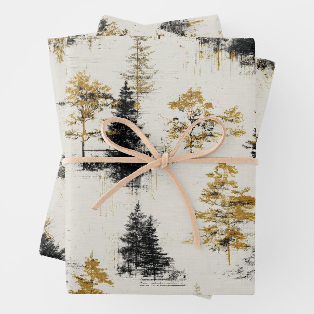 Pine trees scenery landscape wrapping paper sheet (In situ)