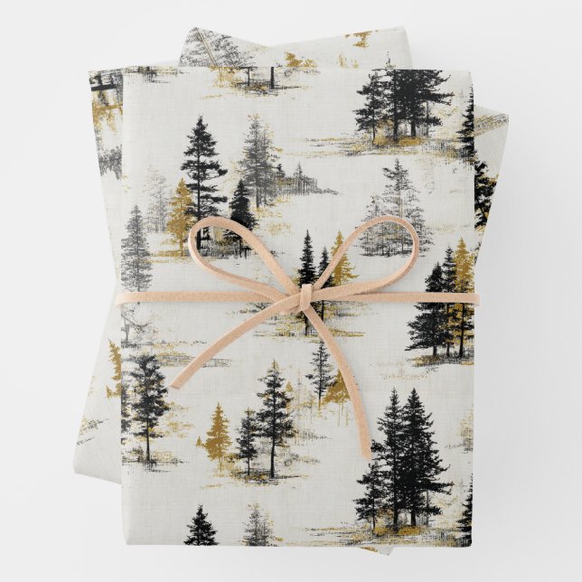 Pine trees scenery landscape wrapping paper sheet (In situ)