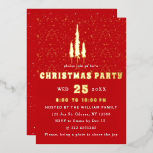 Pine Trees Snow Falling Christmas Party Invitation