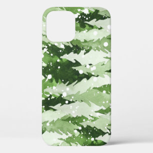 Pine Trees Snow: Watercolor Christmas. iPhone 12 Case