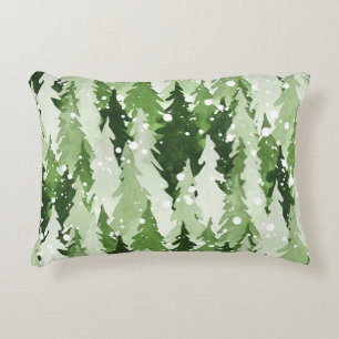 Pine Trees Snow: Watercolor Christmas. Decorative Cushion