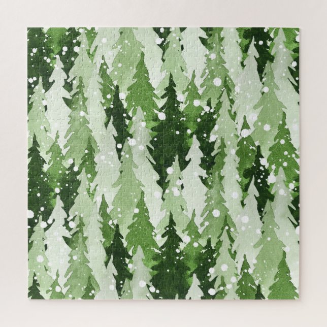Pine Trees Snow: Watercolor Christmas. Jigsaw Puzzle (Vertical)