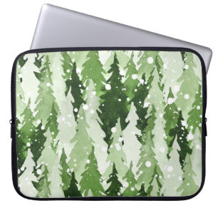 Pine Trees Snow: Watercolor Christmas. Laptop Sleeve
