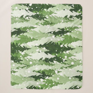 Pine Trees Snow: Watercolor Christmas. Sherpa Blanket