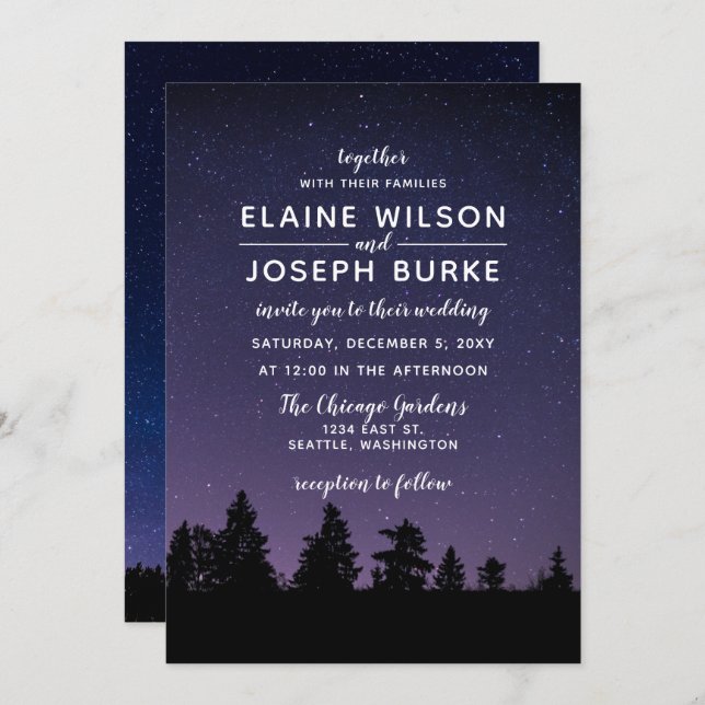 pine trees snowfall winter wedding invitation (Front/Back)