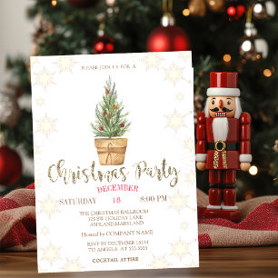 Pine Trees Snowflakes Christmas Party Invitation
