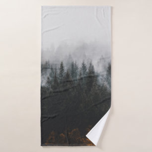 PINE TREES SURROUNDED BY FOGS BATH TOWEL