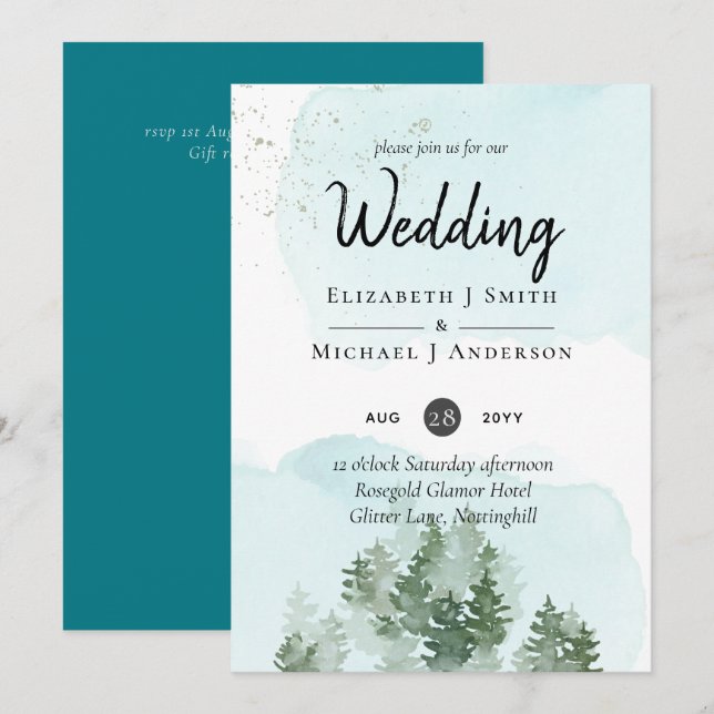 Pine Trees Teal and Sage Wedding (Front/Back)