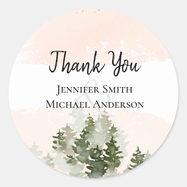 Pine Trees Teal and Sage Wedding Classic Round Sti Classic Round Sticker (Front)