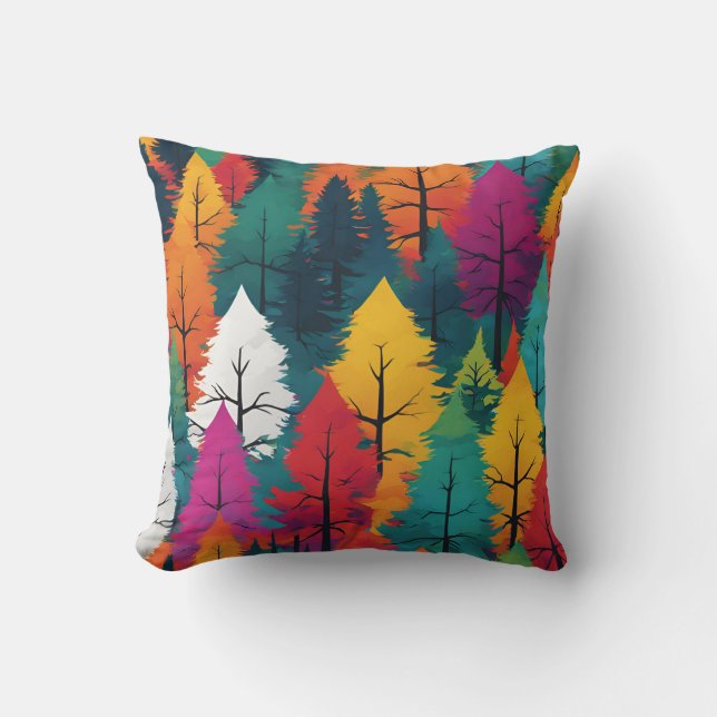 Pine Trees Vibrant Colourful Cushion (Front)