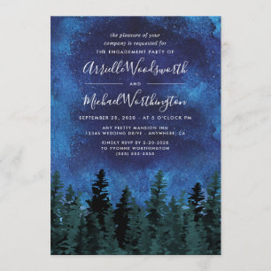 Pine Trees Watercolor Engagement Party Invitations