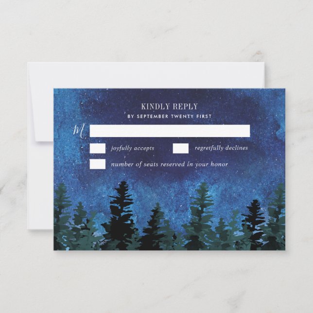 Pine Trees Watercolor Rustic Wedding RSVP Cards (Front)