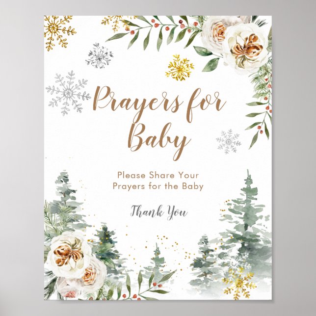 Pine Trees Winter Floral Prayers for the Baby Poster (Front)