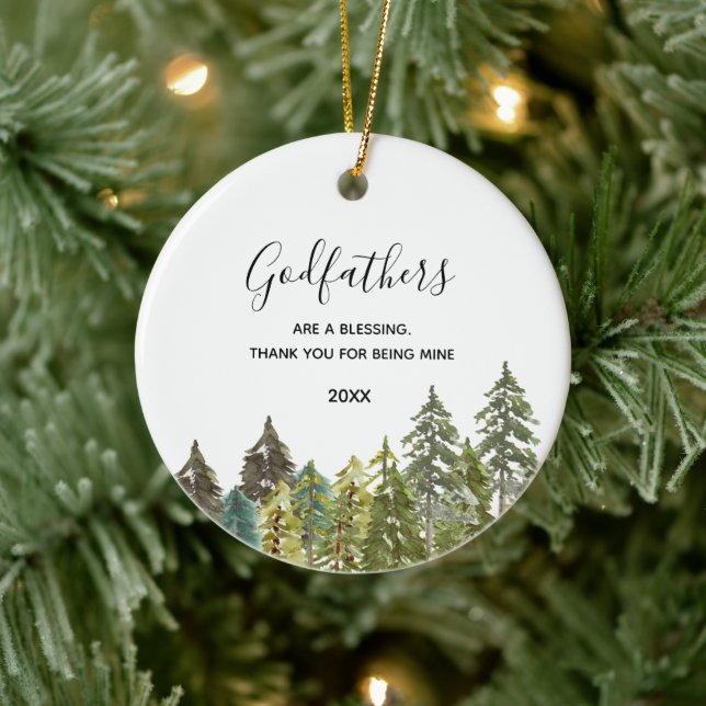 Pine Trees Winter Forest Woodland Godfathers Ceramic Ornament (Tree)