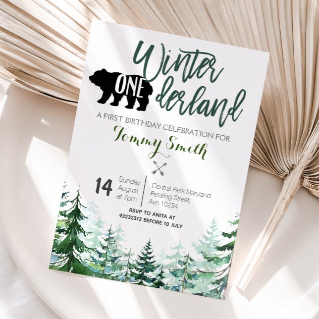 Pine Trees Winter onederland FIRST BIRTHDAY Invitation (Creator Uploaded)