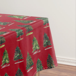 Pine trees Xmas Forest Christmas Green Watercolor Tablecloth
