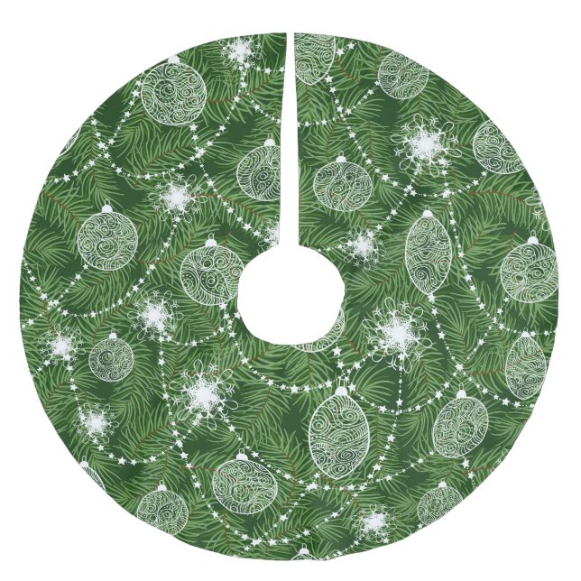 Pine Twigs And Ornaments Brushed Polyester Tree Skirt (Front)