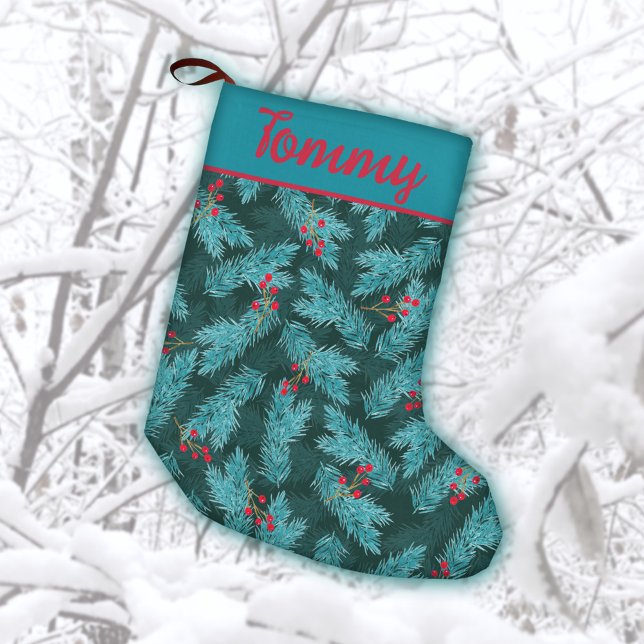 Pine Twigs and Red Berries Christmas Pattern Small Christmas Stocking (Creator Uploaded)