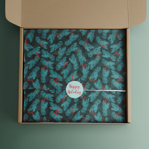 Pine Twigs and Red Berries Christmas Pattern Tissue Paper