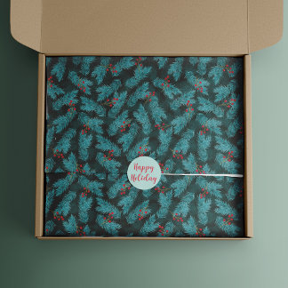 Pine Twigs and Red Berries Christmas Pattern Tissue Paper