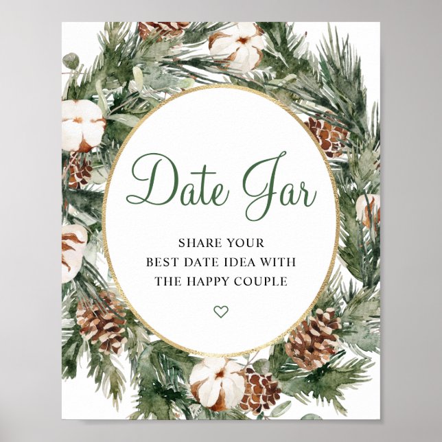 Pine Winter Date Jar Bridal Shower Sign (Front)