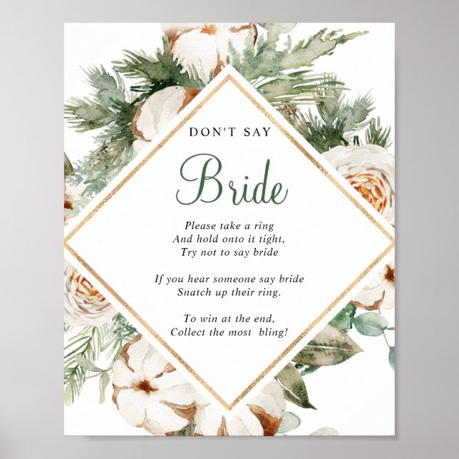 Pine Winter Don't Say Bride Bridal Shower Sign (Front)