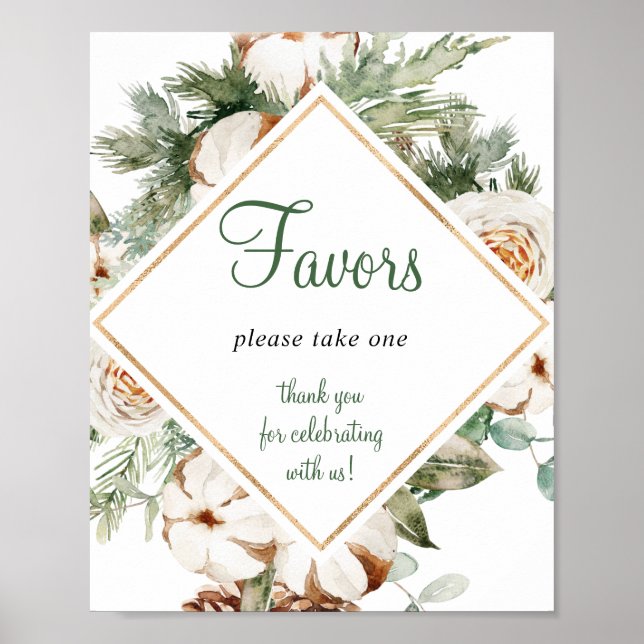 Pine Winter Favours Bridal Shower Sign (Front)