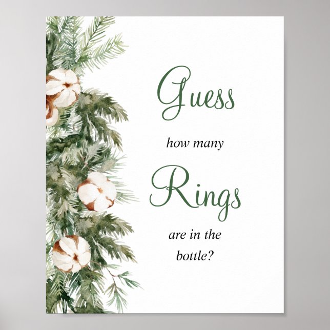 Pine Winter Guess How Many Ring Bridal Shower Sign (Front)