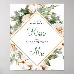 Pine Winter  How Many Kisses Bridal Shower Sign