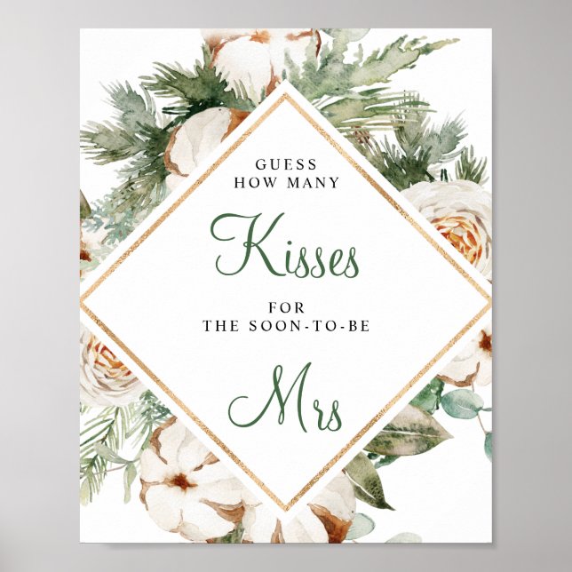 Pine Winter  How Many Kisses Bridal Shower Sign (Front)