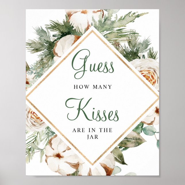 Pine Winter How Many Kisses Jar Bridal Shower Sign (Front)