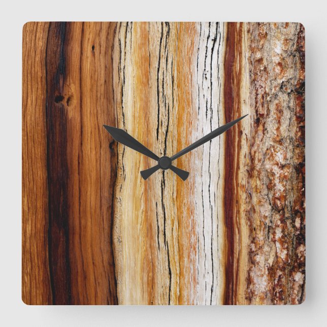 Pine Wood Grain Pattern Square Wall Clock (Front)