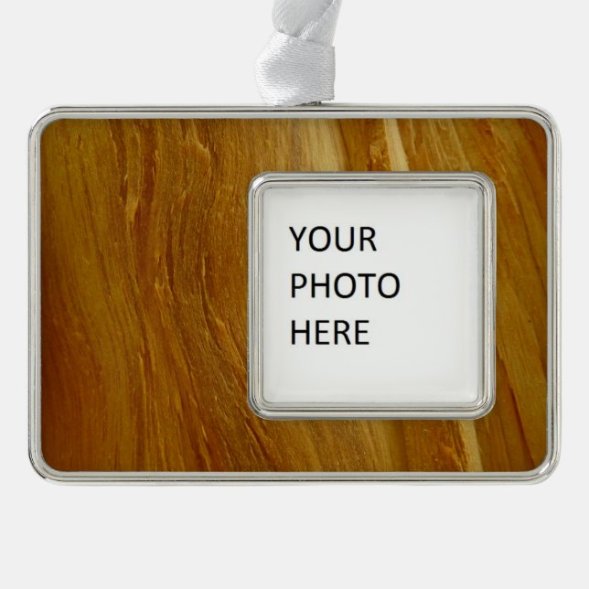 Pine Wood II Faux Wooden Texture Silver Plated Framed Ornament (Front)