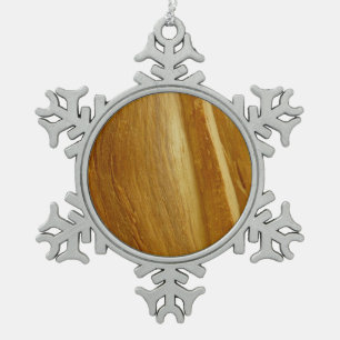 Pine Wood II Faux Wooden Texture Snowflake Pewter Christmas Ornament