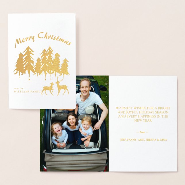 Pine Woods Forest Reindeer Photo Merry Christmas Foil Card (Display)