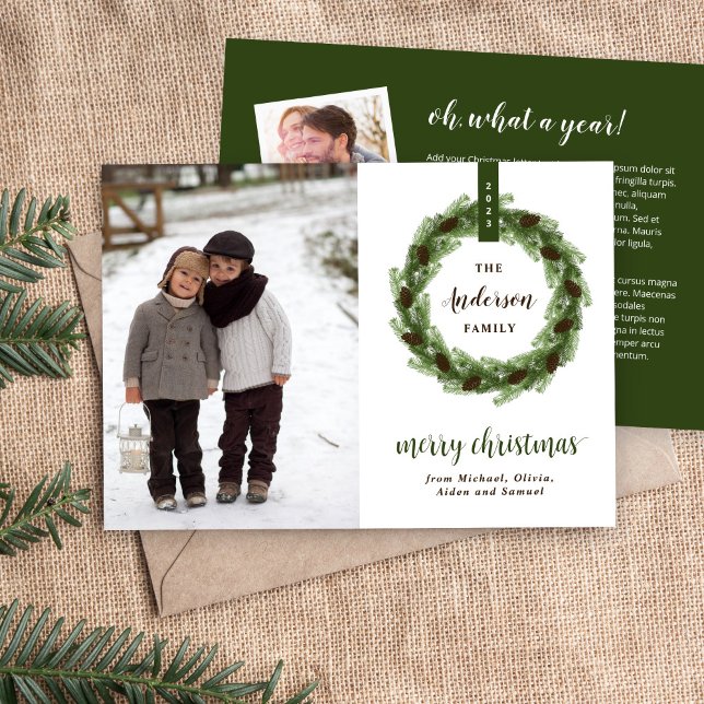 Pine Wreath 3 Photo | Christmas Letter Holiday Card (Creator Uploaded)