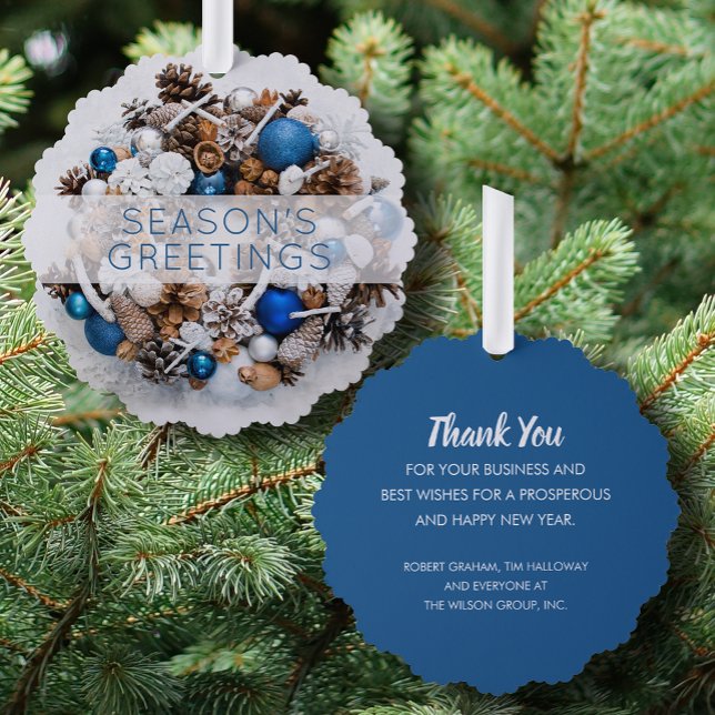 Pine Wreath Blue and White Business Holiday Paper Tree Decoration Card (Creator Uploaded)
