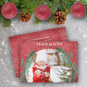 Pine Wreath Christmas Photo Holiday Card