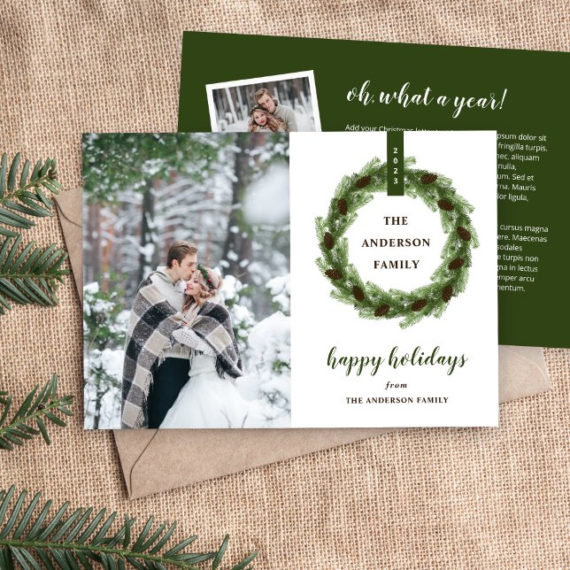 Pine Wreath Happy Holidays Photo Holiday Card (Creator Uploaded)
