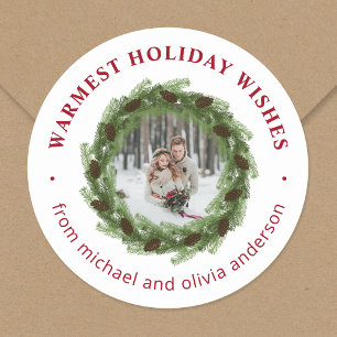 Pine Wreath Merry Christmas Circle Photo Classic Round Sticker