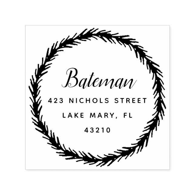 Pine Wreath | Return Address Self-Inking Stamp (Design)