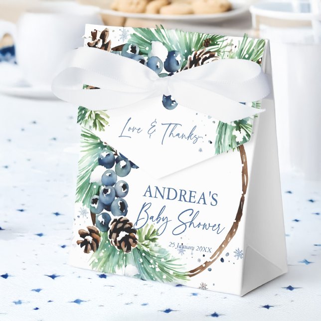 Pine wreath winter baby shower favors personalized favour box (Pine wreath winter baby shower favors personalized favor boxes)